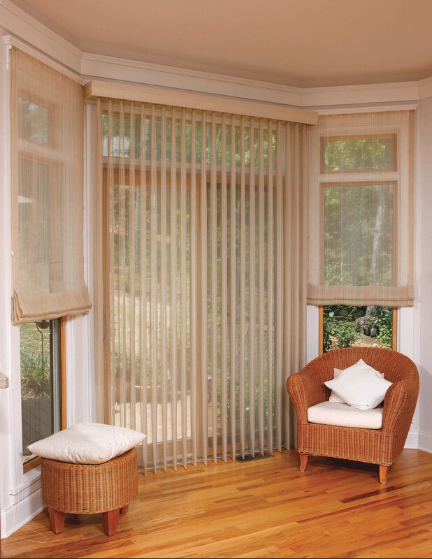 Picture of a vertical blind with a vertical wrap treatment.